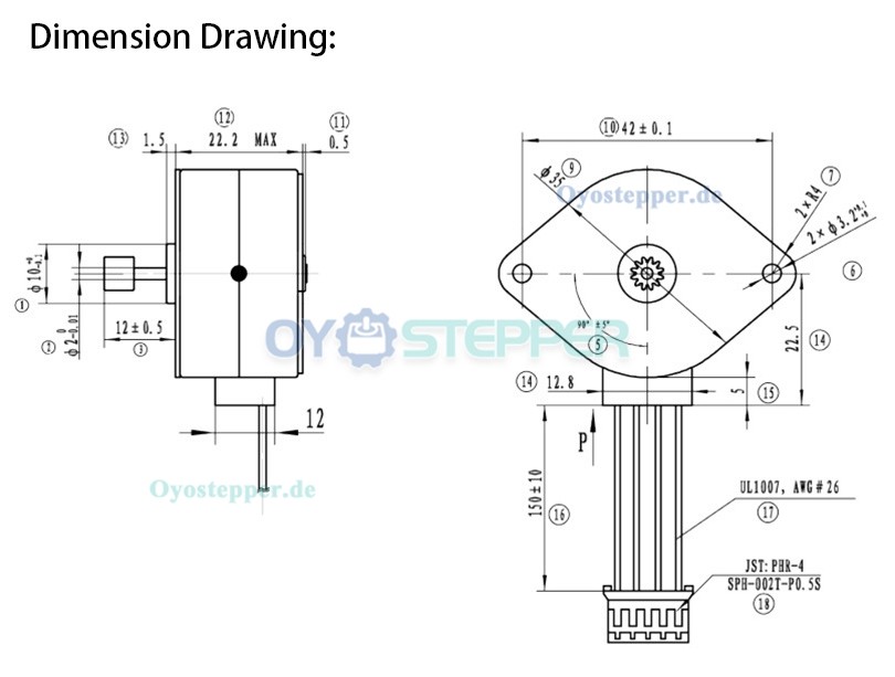 OUKEDA PM-Schrittmotor für Drucker, 7,5°, 2,45 Ncm, 12V, 2-Phasen, Ø35 mm