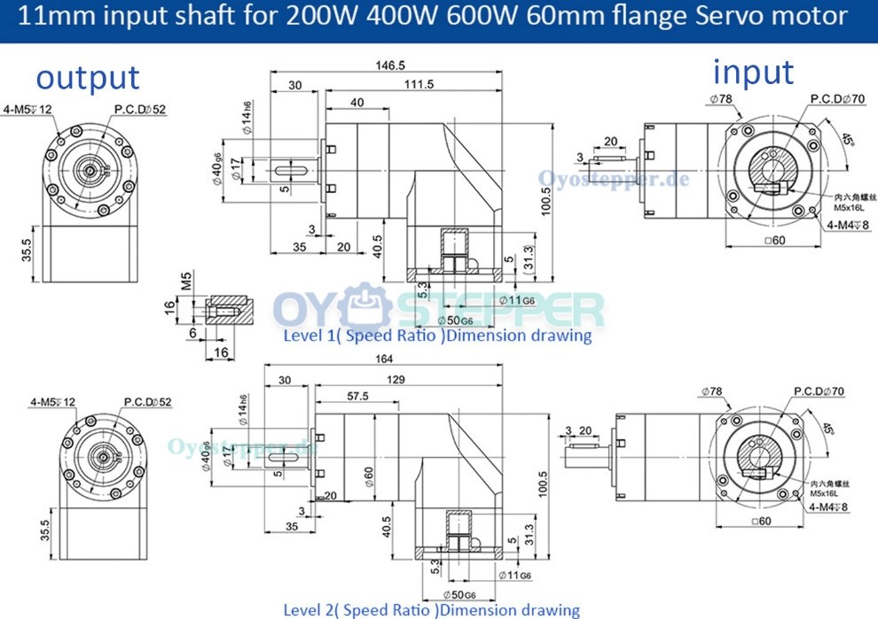 PVE060 Winkel-Planetengetriebe 90&deg; f&uuml;r Nema 23 Schrittmotor / 60mm Servomotor