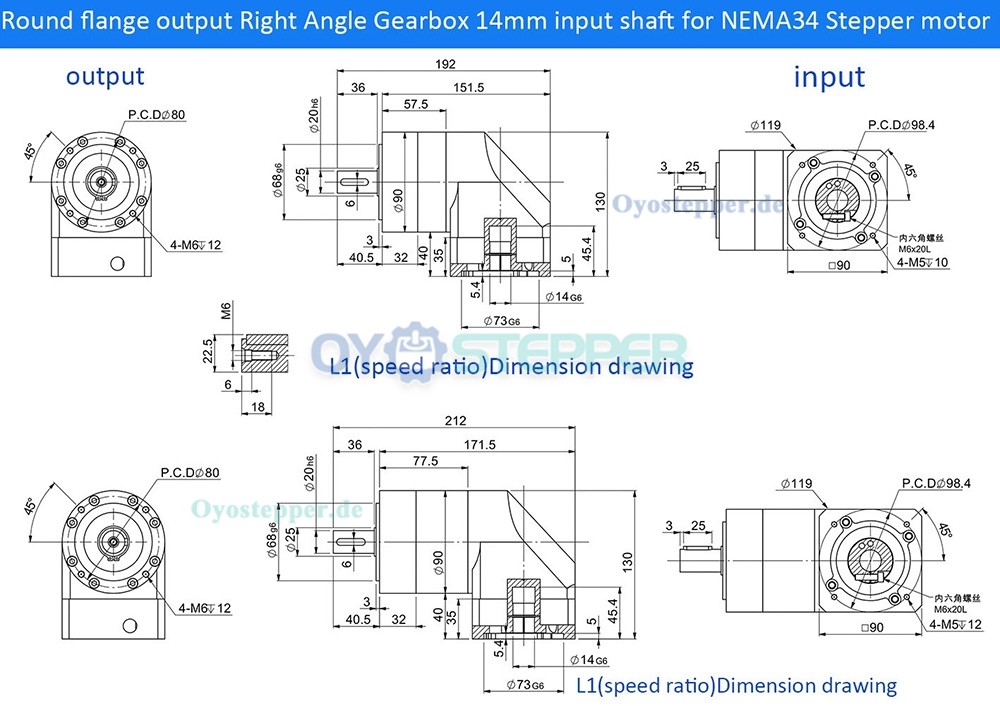 PVE090 Winkel-Planetengetriebe f&uuml;r NEMA 34 Schrittmotor / 80mm Servomotor