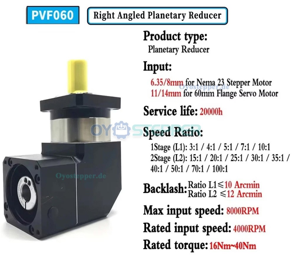 PVF060 Winkel-Planetengetriebe 90° für Nema 23 Schrittmotor / 60mmServomotor PVF060 Winkel-Planetengetriebe 90° für Nema 23 Schrittmotor / 60mmServomotor
