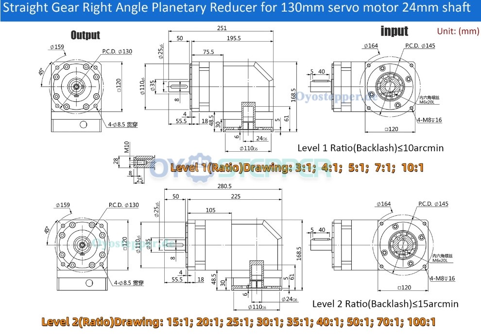 PVF120 Rechtwinkliges Planetengetriebe für Nema 42 Schrittmotoren / 100 bis 130 mm Servomotoren PVF120 Rechtwinkliges Planetengetriebe für Nema 42 Schrittmotoren / 100 bis 130 mm Servomotoren