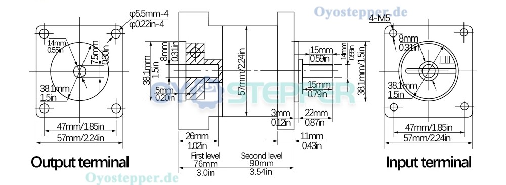 PX57 Planetengetriebe / Geschwindigkeitsreduzierer für NEMA 23 Schrittmotor,8mm Eingangswelle