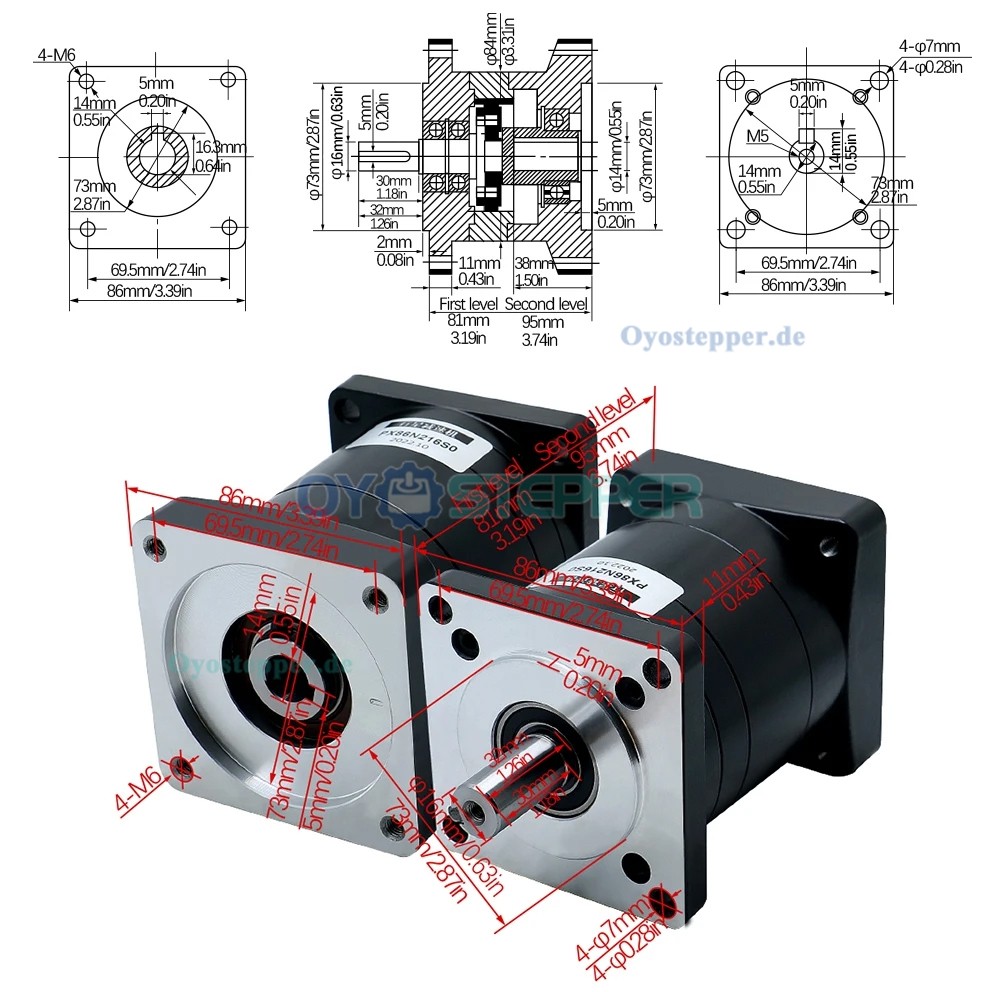 PX86 Planetengetriebe / Geschwindigkeitsreduzierer für NEMA 34 Schrittmotor / Servomotor