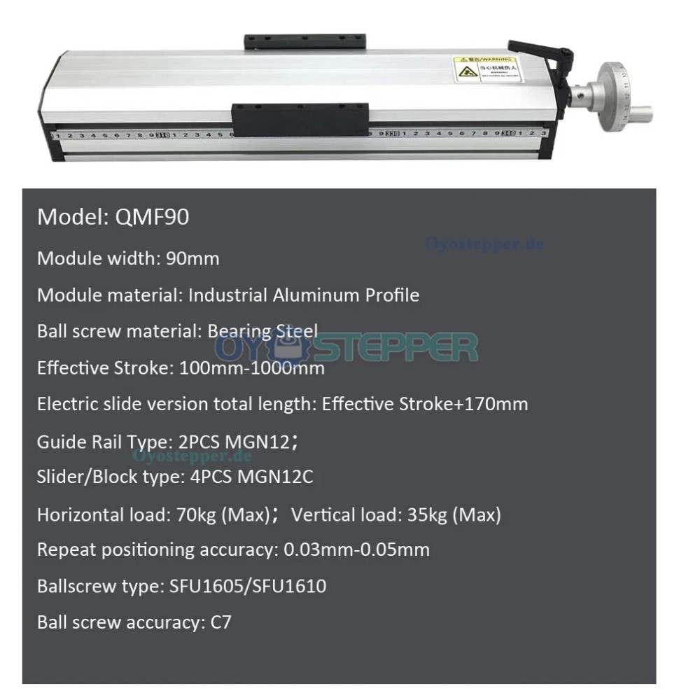 QMF90 Vollständig abgedichteter Linearführungs Schlitten mit Kugelgewindetrieb (10-70 kg) QMF90 Vollständig abgedichteter Linearführungs Schlitten mit Kugelgewindetrieb (10-70 kg)