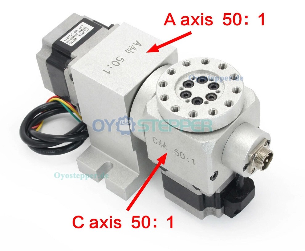 CNC A/C Drehachse als 5. Achse mit Harmonic Drive Getriebe 50:1 und NEMA23 Schrittmotor