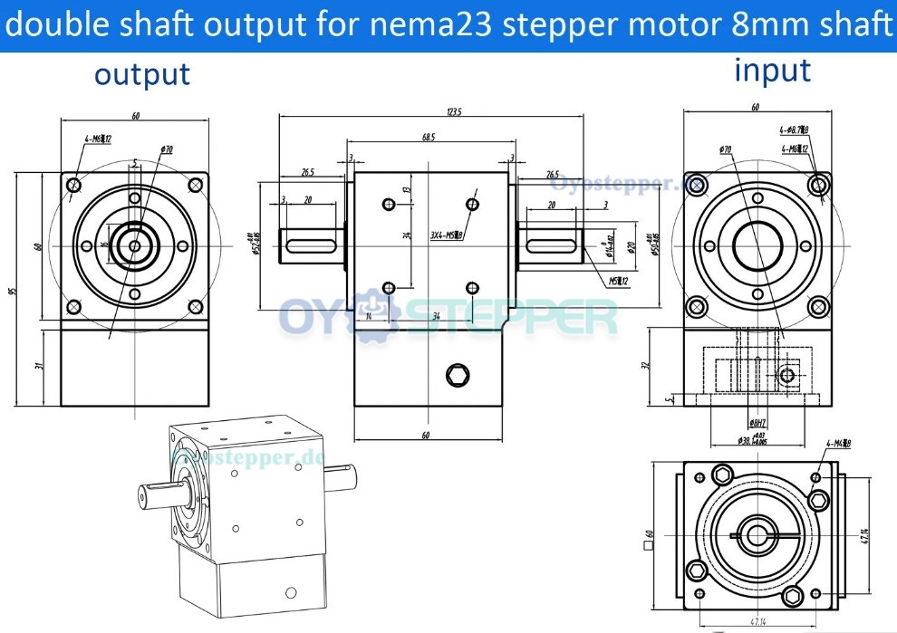 NEMA23 Winkel-Kegelradgetriebe,90&deg;Winkel,Untersetzungsverh&auml;ltnis 2:1/3:1/5:1, Planetengetriebe