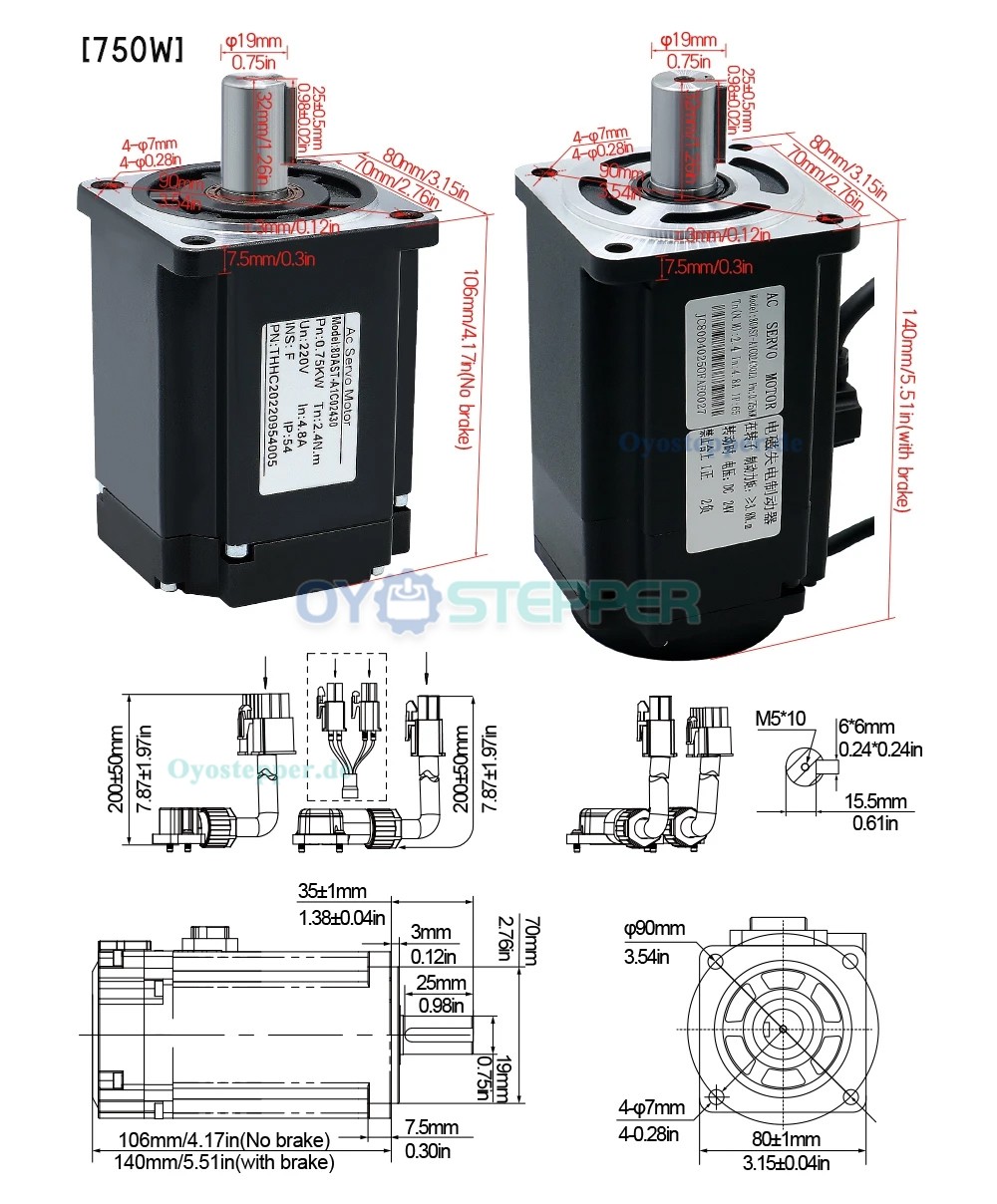 400W / 600W / 750W / 1000W AC-Servomotor & Treiber-Set – 110V / 220V, 1,27–3,8 Nm für CNC-Graviermaschine