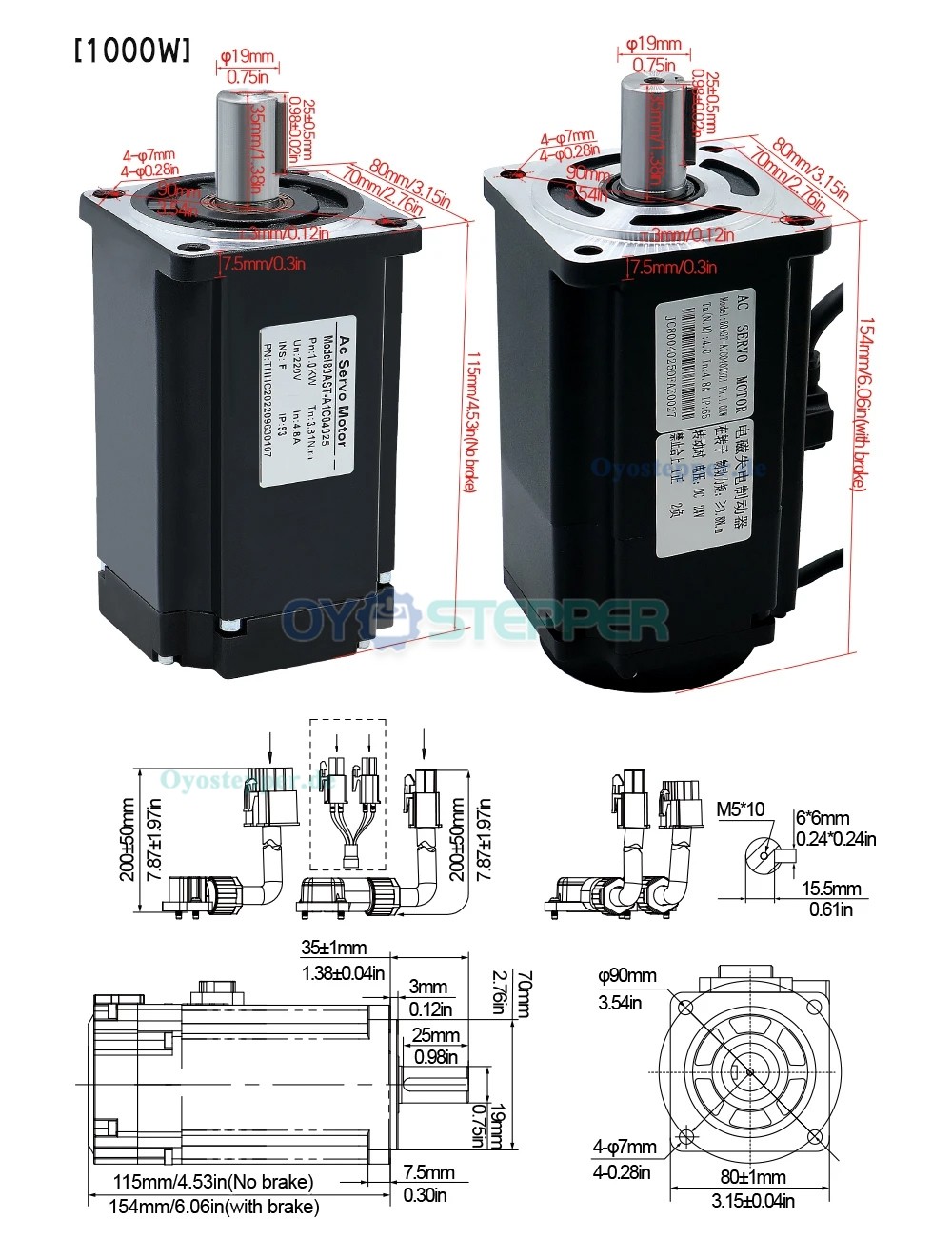 400W / 600W / 750W / 1000W AC-Servomotor & Treiber-Set – 110V / 220V, 1,27–3,8 Nm für CNC-Graviermaschine