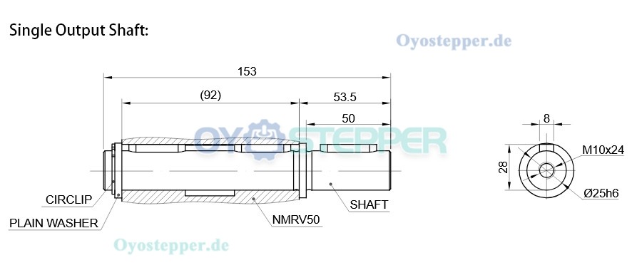 Einzel- oder Doppelabtriebswelle Ø 25 mm für NMRV050 Schneckengetriebe Einzel- oder Doppelabtriebswelle Ø 25 mm für NMRV050 Schneckengetriebe