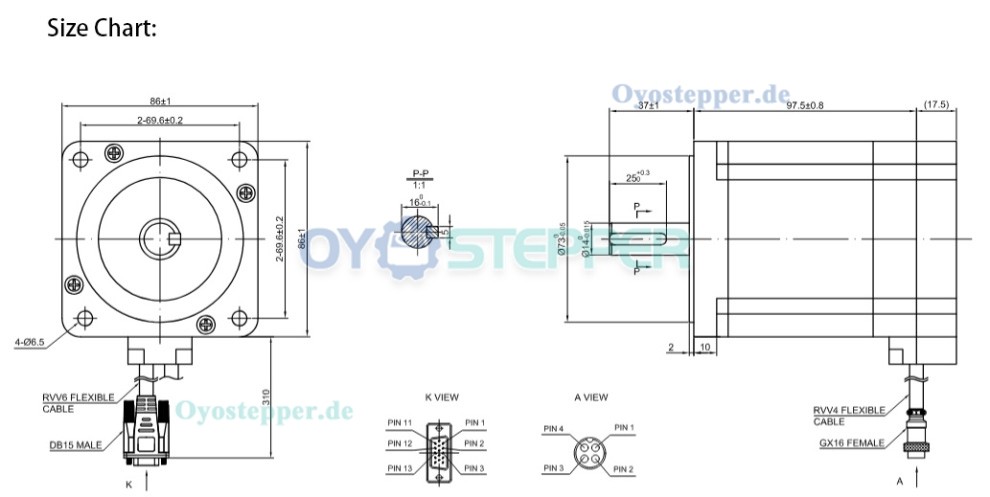 NEMA 34 Closed Loop Schrittmotor 5,8Nm 1,8&deg;&Oslash;14 mm Welle mit Passfedernut und 1000PPR Encoder 86 &times; 86 mm