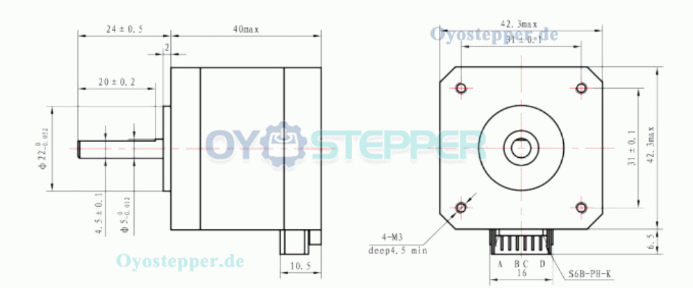 OUKEDA 17HS4401 NEMA 17 Schrittmotor, 1,8°, 45 Ncm, 2-Phasen für 3D-Drucker & Robotik, 42 × 42 mm
