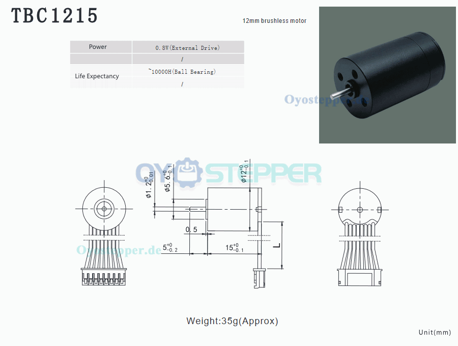 2 Stück bürstenloser, kernloser DC-Motor, 5V / 7,4V, 12 × 15 mm, 4 g·cm