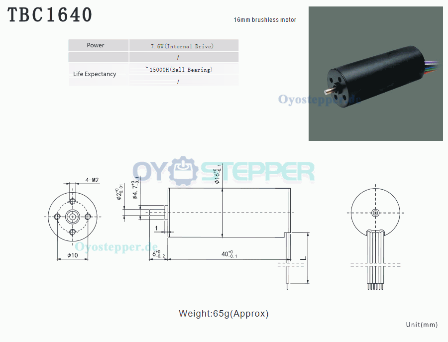 2 Stück BLDC-Motor 12V / 24V, bürstenlos, Permanentmagnet, 50 g·cm, 16 × 40 mm