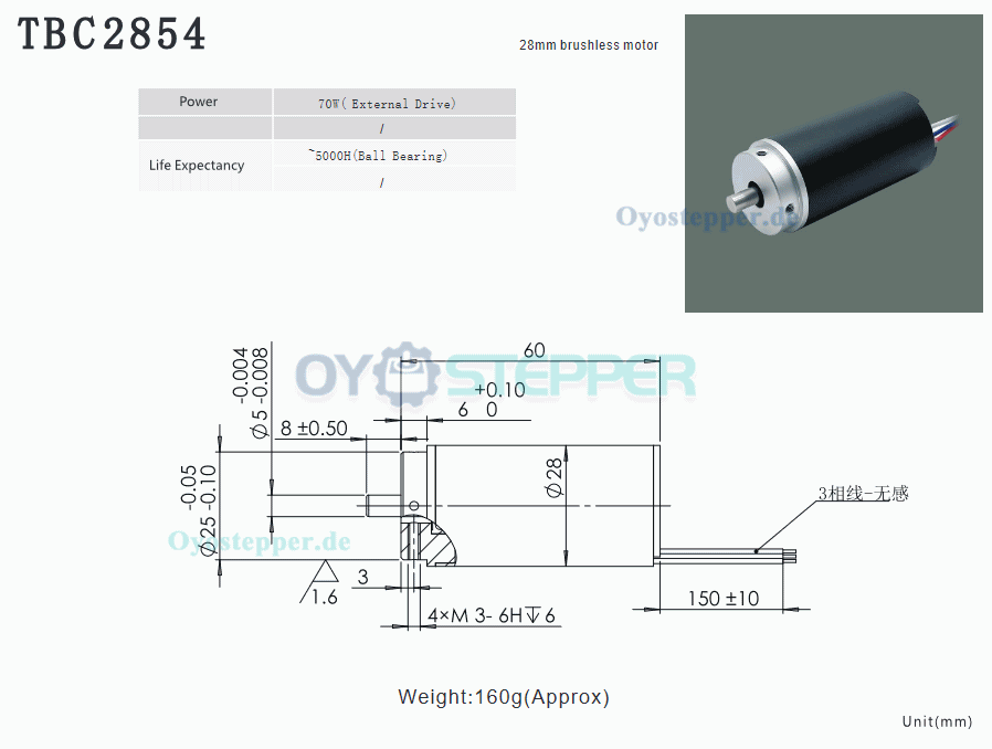 2 Stück bürstenloser, kernloser DC-Motor mit Planetengetriebe, 24V, Ø22 mm