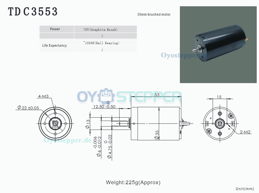 2 Stück Coreless-DC-Motor, 24V, 1300–1500 mA, 400 g·cm, 5500–6900 U/min, 70W, Ø35 × 53 mm