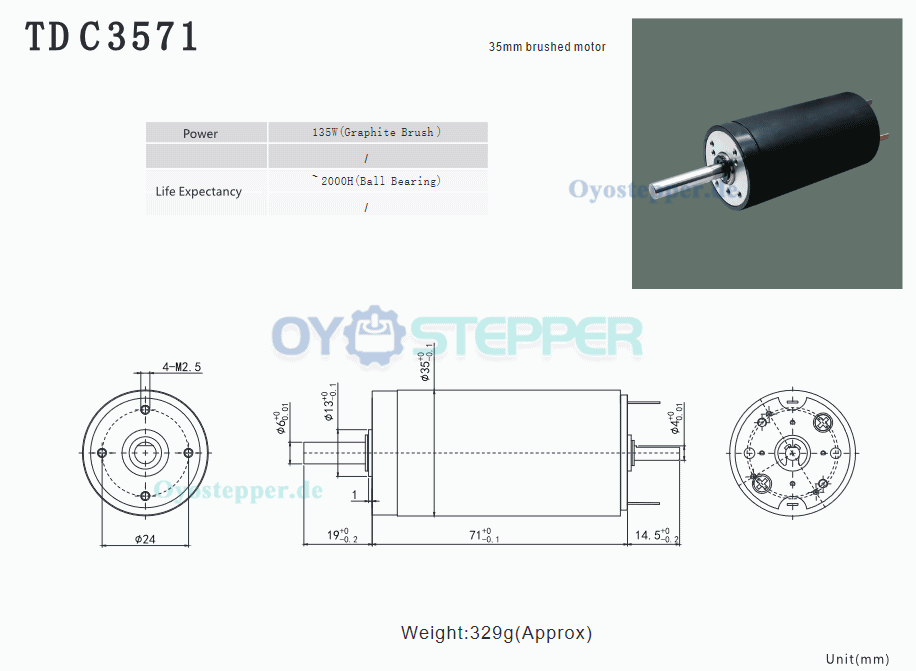 2 Stück Eisenloser DC-Motor Eisenlose DC-Bürstenmotoren, 12V / 24V, 60–7000 mA, 2000 g·cm, 5000–7500 U/min, 150W, Ø35 × 71 mm