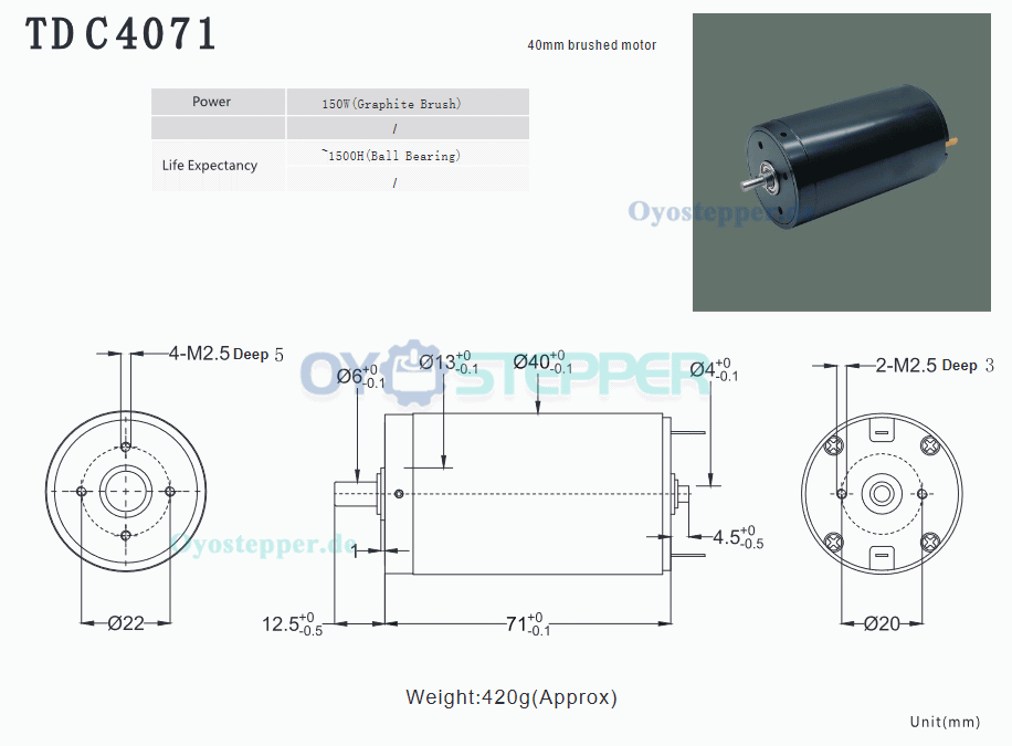 2 Stück Eisenloser DC-Motor Eisenloser Gleichstrommotor, 24V, 30–7000 mA, 2000 g·cm, 7000 U/min, Ø40 × 71 mm