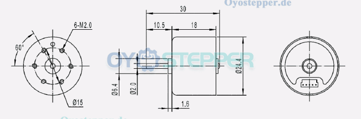 2 Stück Elektrischer BLDC-Motor 12V / 24V, 20 g·cm, 6000 / 8700 U/min, 24 × 18 mm, 2 mm Welle