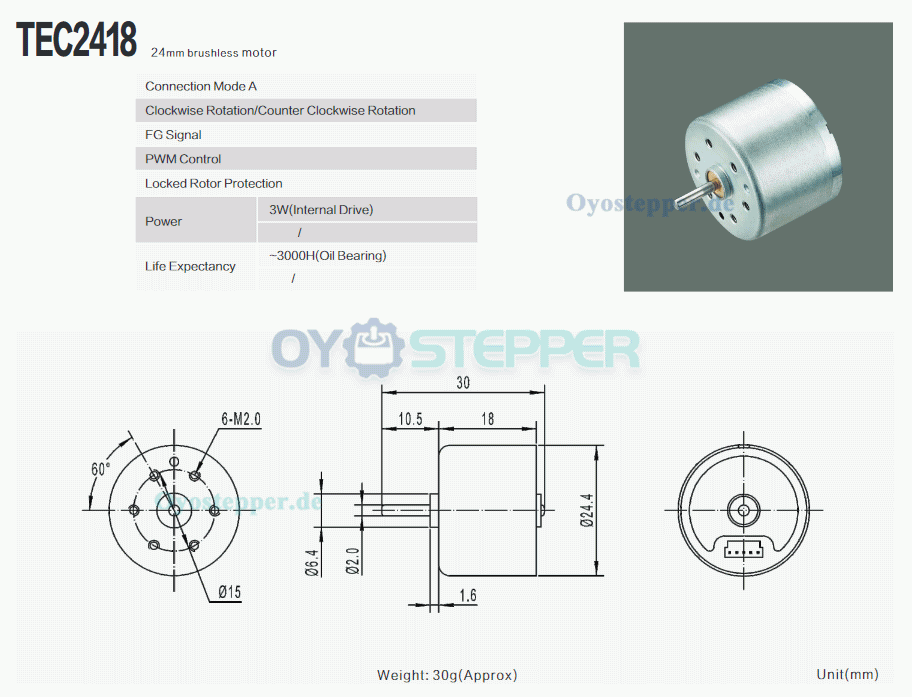 2 Stück Elektrischer BLDC-Motor 12V / 24V, 20 g·cm, 6000 / 8700 U/min, 24 × 18 mm, 2 mm Welle