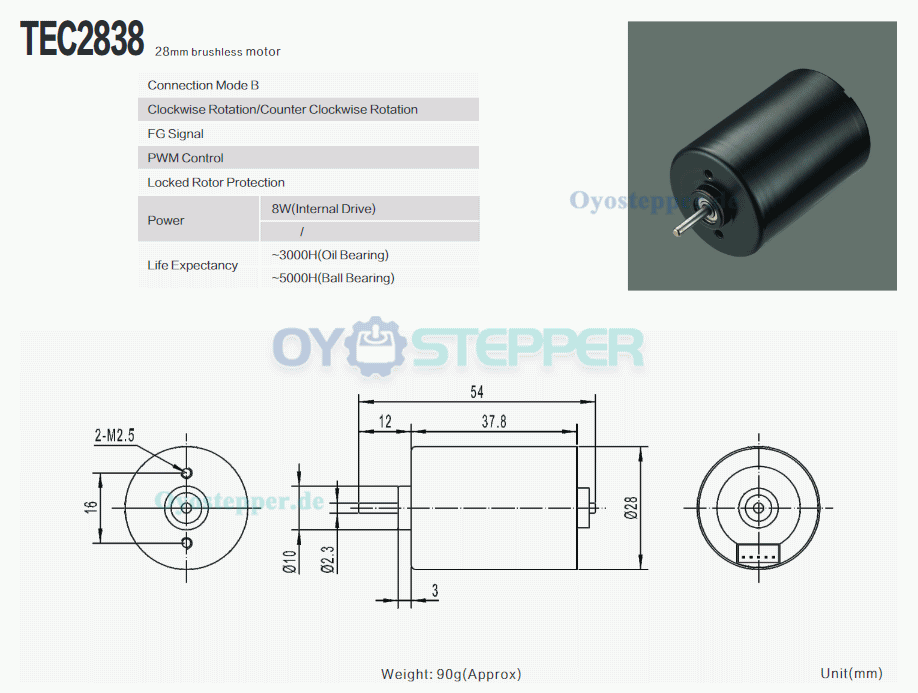 2 Stück Bürstenloser Gleichstrommotor BLDC-Motor 12V / 24V, 100 g·cm, 5000 U/min, 28 × 38 mm