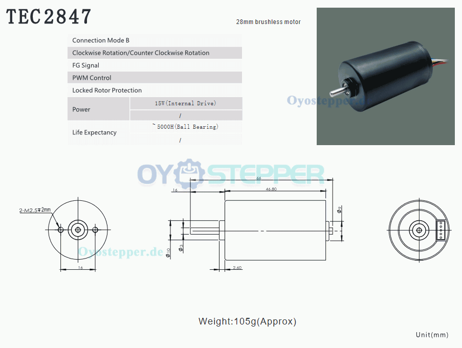 2 Stück Brushless BLDC-Motor 12V / 24V, 150 g·cm, 28 × 47 mm, 3 mm Welle