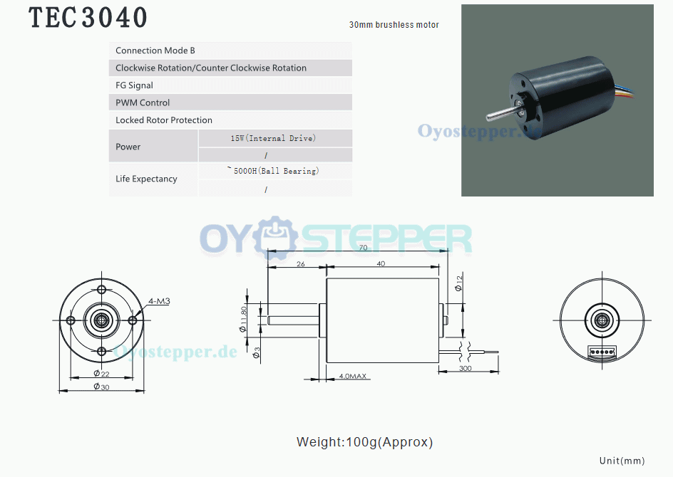2 Stück BLDC-Motor 12V / 24V, 250 g·cm, 30 × 40 mm, Bürstenloser Gleichstrommotor