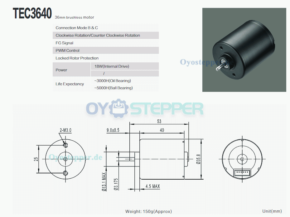 2 Stück Kompakter Bürstenlose DC-Motor 12V / 24V, 550 g·cm, 6000 U/min, 36 × 40 mm