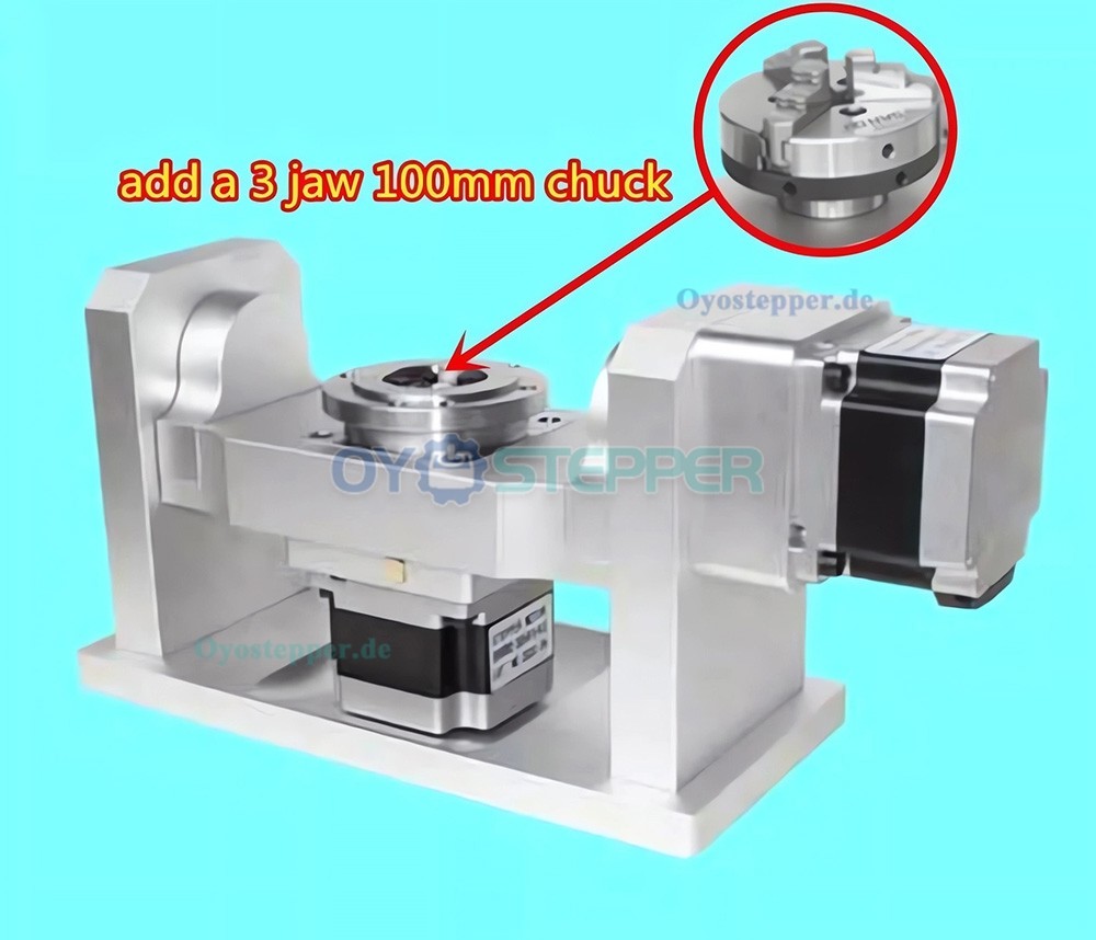 CNC A+C Drehachse für die 4. und 5. Achse mit 10:1 Harmonic Drive Getriebe 100mm Spannfutter und NEMA34 Schrittmotor CNC A+C Drehachse für die 4. und 5. Achse mit 10:1 Harmonic Drive Getriebe 100mm Spannfutter und NEMA34 Schrittmotor