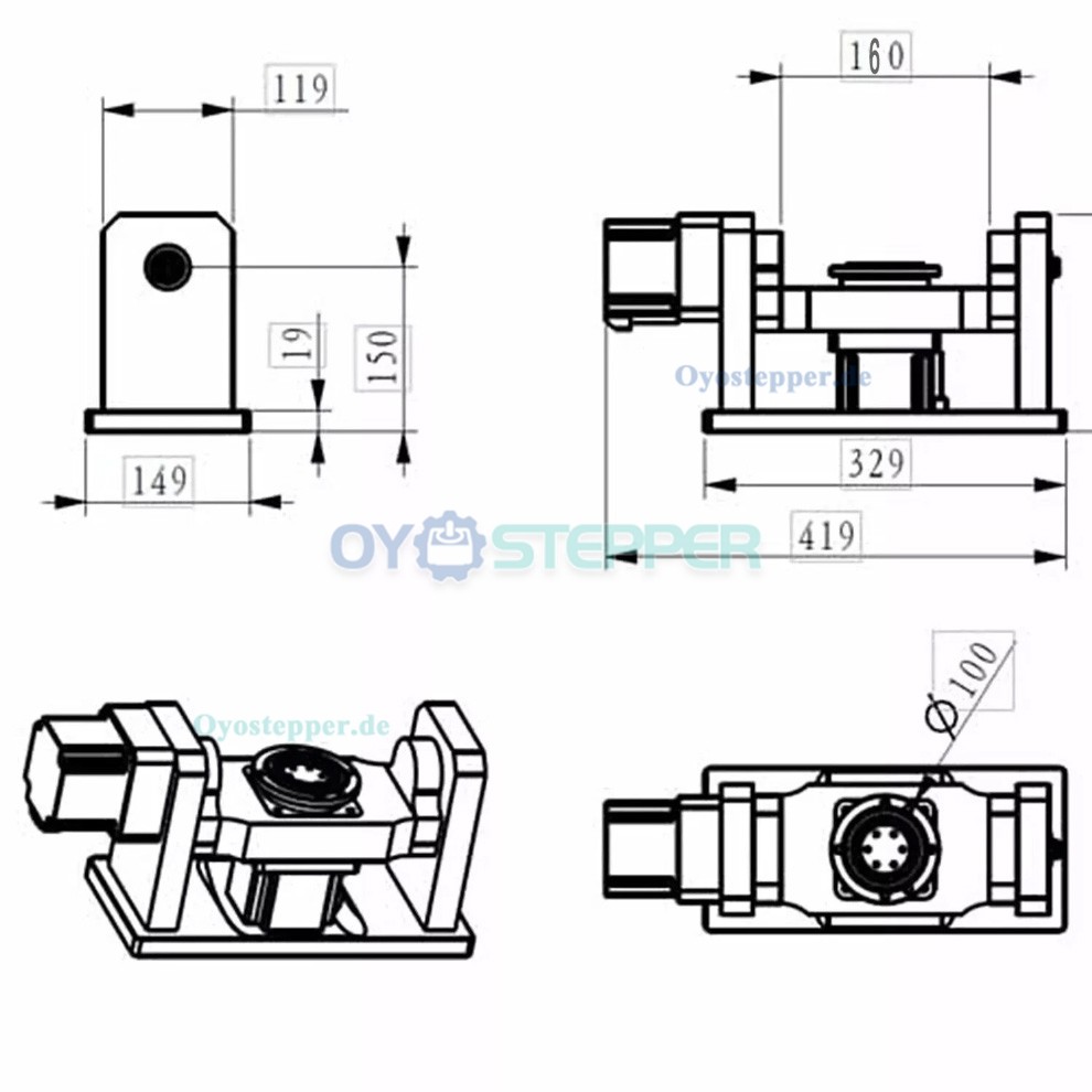 CNC A+C Drehachse für die 4. und 5. Achse mit 10:1 Harmonic Drive Getriebe 100mm Spannfutter und NEMA34 Schrittmotor CNC A+C Drehachse für die 4. und 5. Achse mit 10:1 Harmonic Drive Getriebe 100mm Spannfutter und NEMA34 Schrittmotor