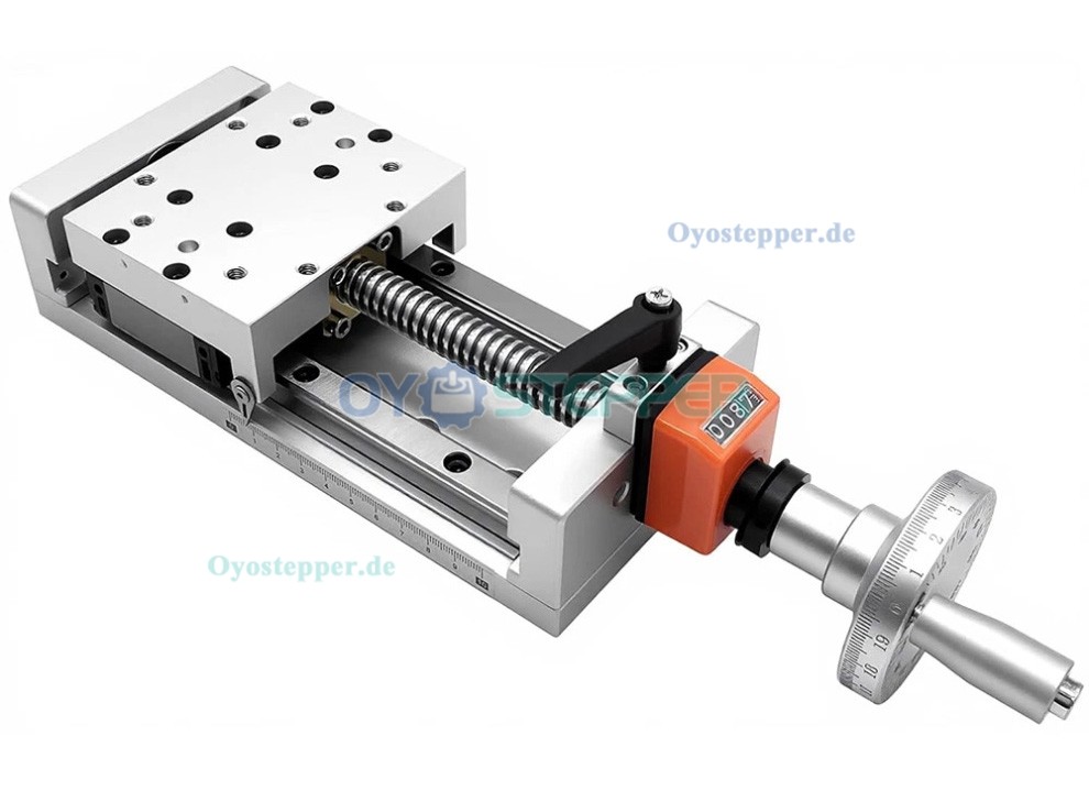 CNC-Linearf&uuml;hrungs Schlitten mit Selbstsicherndem Digitaldisplay, Z-Positionierung und Trapezgewindetrieb