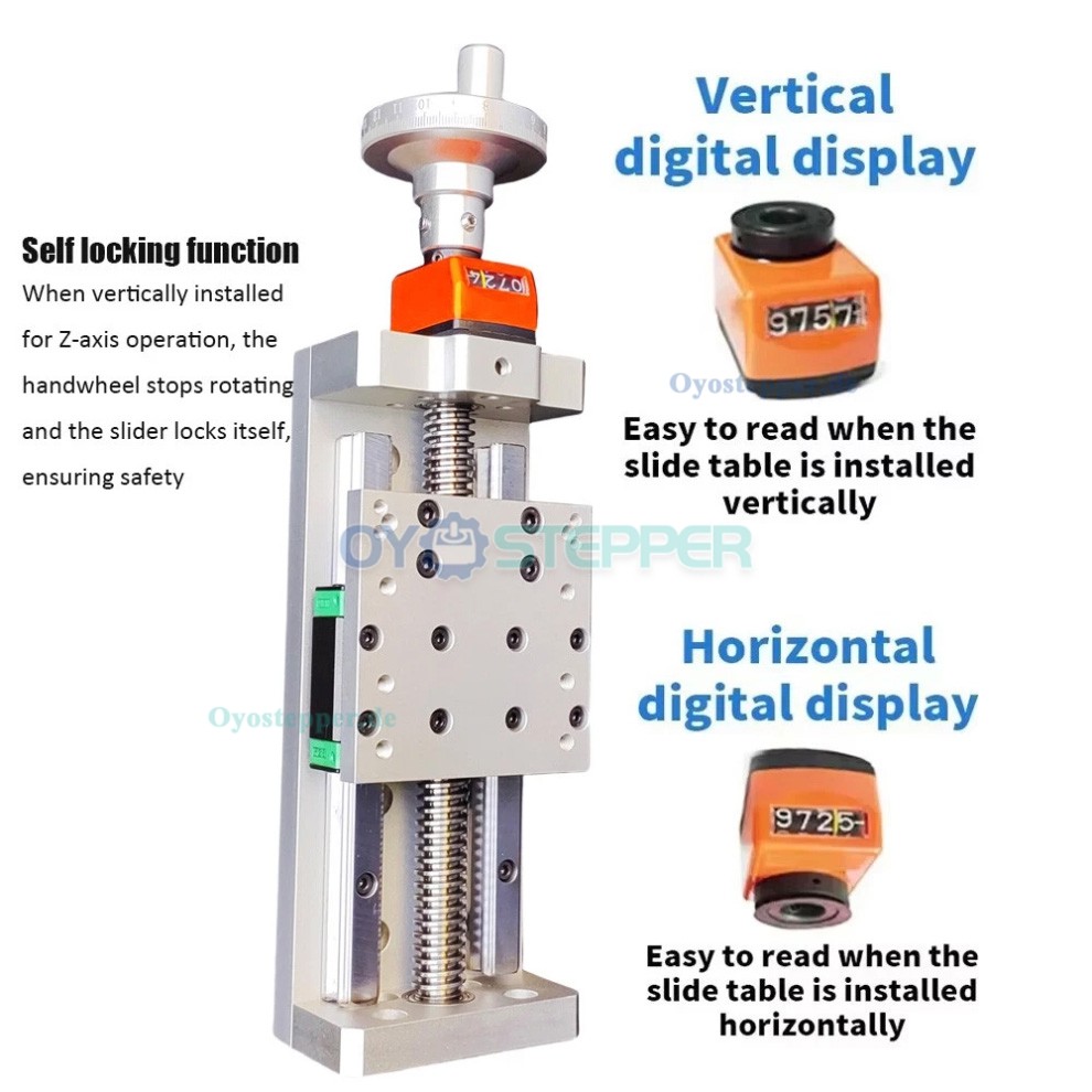 CNC-Linearf&uuml;hrungs Schlitten mit Selbstsicherndem Digitaldisplay, Z-Positionierung und Trapezgewindetrieb