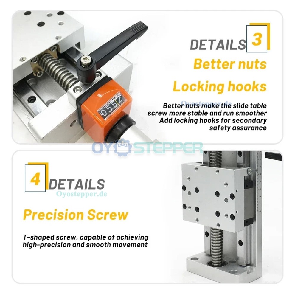 CNC-Linearf&uuml;hrungs Schlitten mit Selbstsicherndem Digitaldisplay, Z-Positionierung und Trapezgewindetrieb
