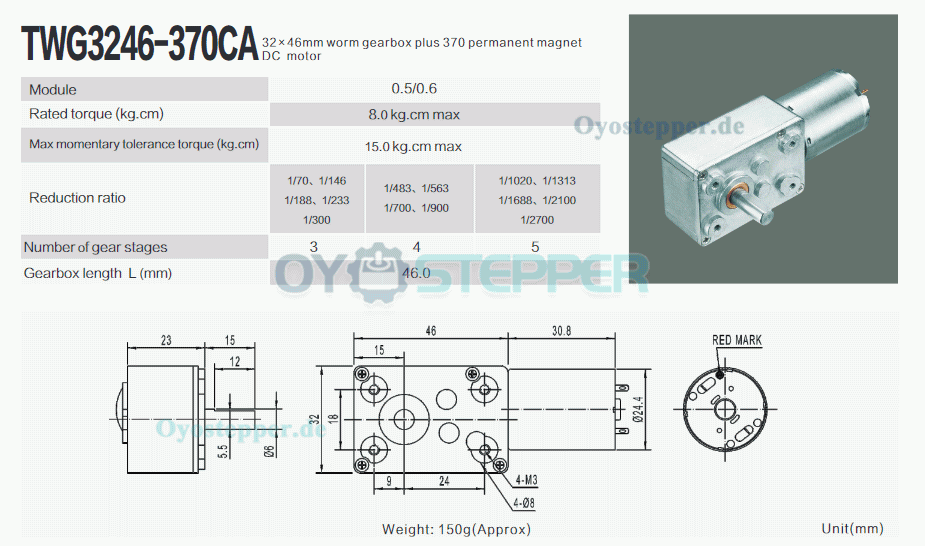 2 Stück DC-Schneckengetriebemotor, 6V / 12V, Permanentmagnet, 8 kg·cm, 32 × 46 mm