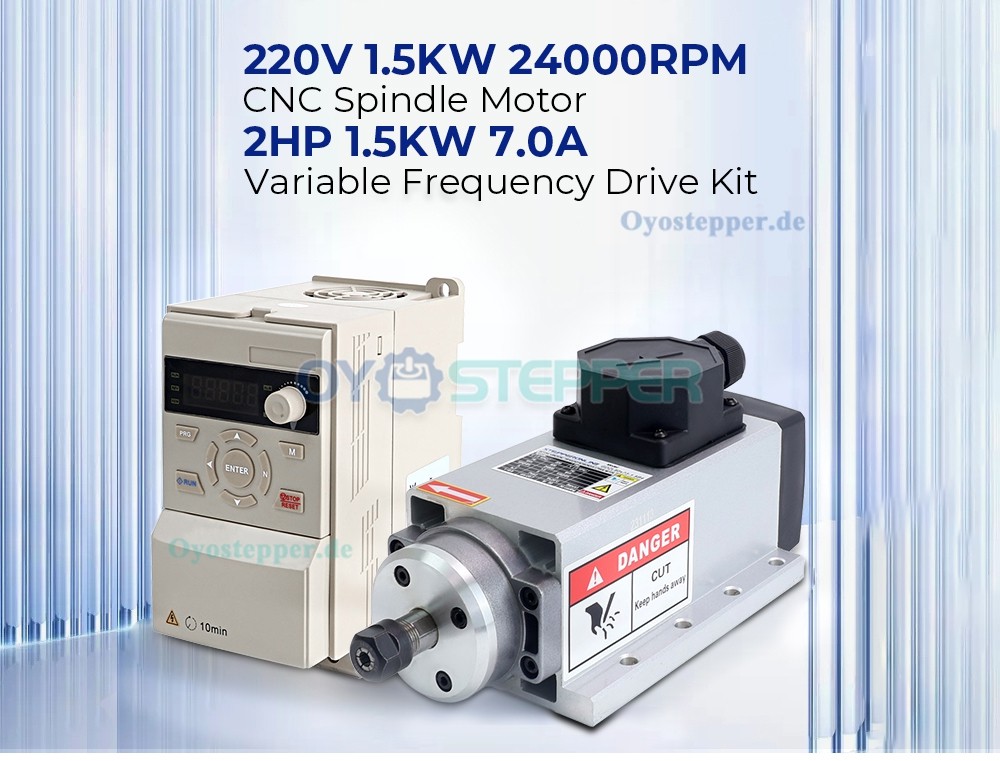 1,5 KW CNC-Spindelmotor, luftgekühlt, 24.000 U/min, 400 Hz, ER11 + 2 PS VFD-Frequenzumrichter-Kit