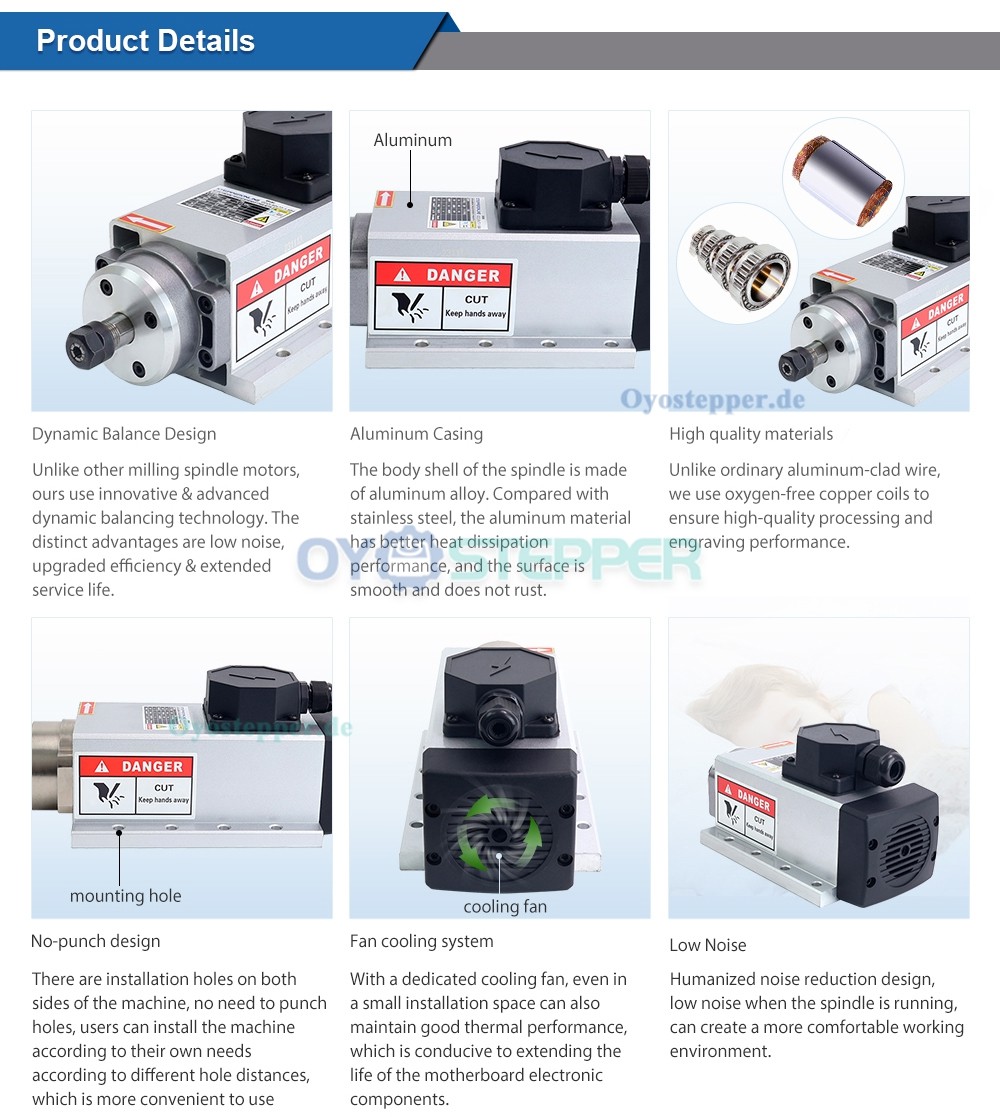 1,5 KW CNC-Spindelmotor, luftgekühlt, 24.000 U/min, 400 Hz, ER11 + 2 PS VFD-Frequenzumrichter-Kit