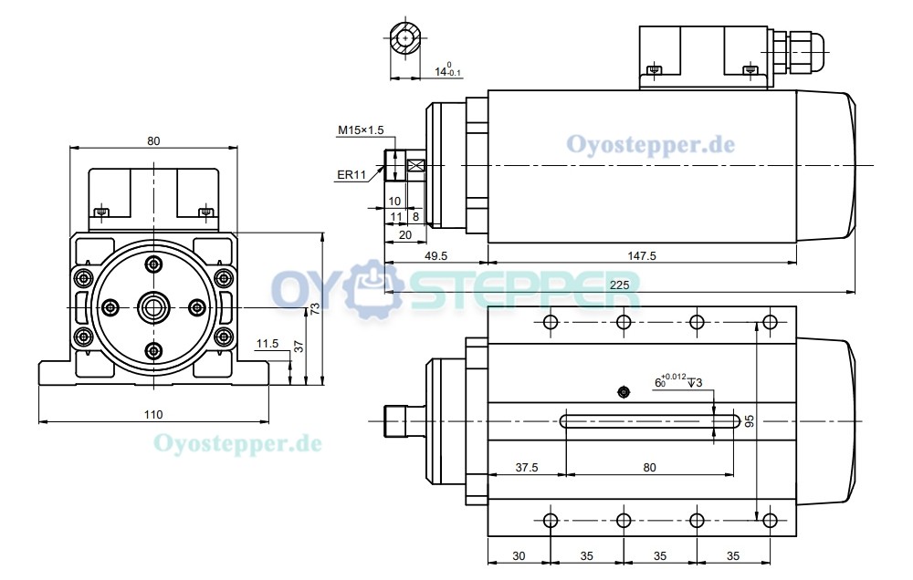 1,5 KW CNC-Spindelmotor, luftgekühlt, 24.000 U/min, 400 Hz, ER11 + 2 PS VFD-Frequenzumrichter-Kit