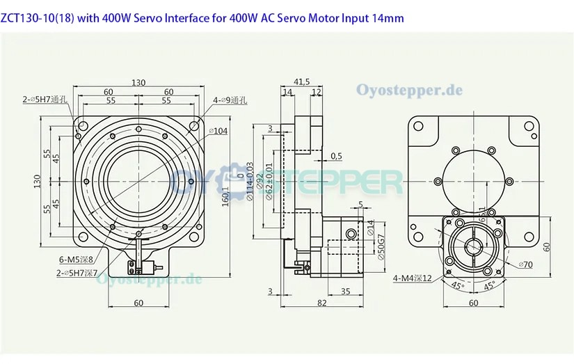 Hohlwellen Drehtisch Getriebe,Übersetzung 10:1/18:1 für 60mm 400W AC-Servomotor