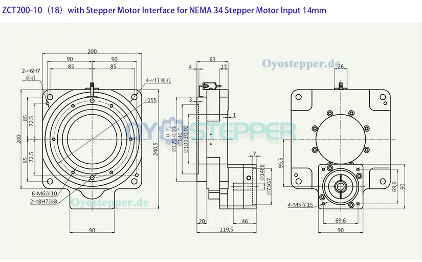 Hohlwellen Drehtisch Getriebe,Übersetzung 10:1/18:1 für 80mm 750W AC-Servomotor