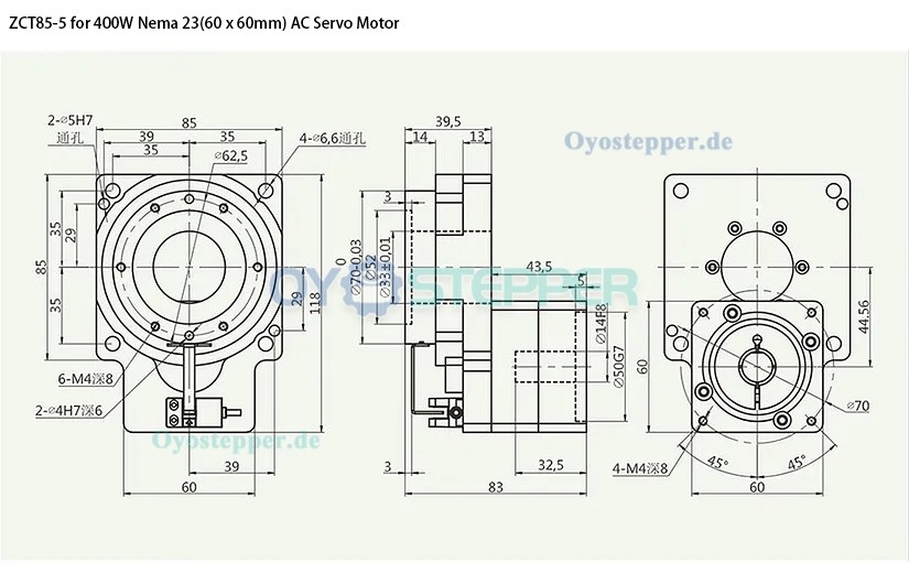 Hohlwellen Drehaktuator/Drehtisch-Getriebe für 400W AC-Servomotor