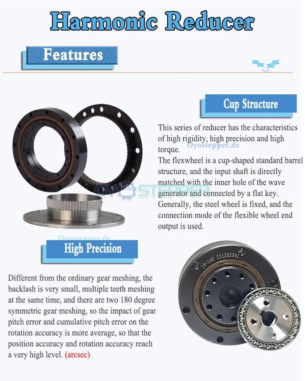 ZXD/ZXZ-Serie, Harmonic Reduziergetriebe, &Uuml;bersetzungsverh&auml;ltnis 30:1 bis 100:1, Untersetzungsgetriebe, 20 Bogensekunden