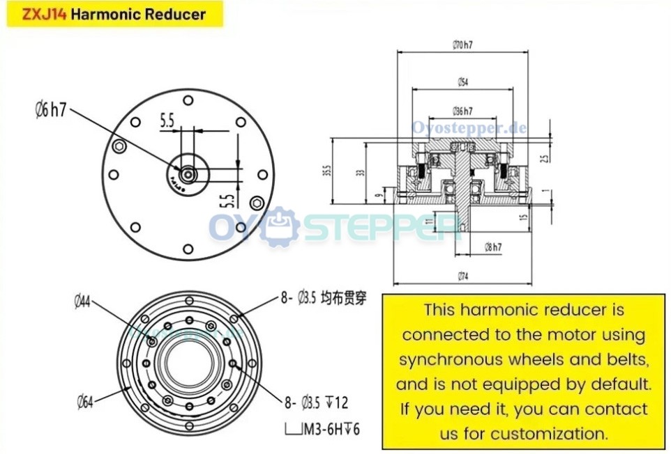 ZXJ-Serie Harmonic-Drive-Getriebe,&Uuml;bersetzungsverh&auml;ltnis 30:1 bis 100:1, Eingangswellen-&Uuml;bersetzung 30 Bogensekunden