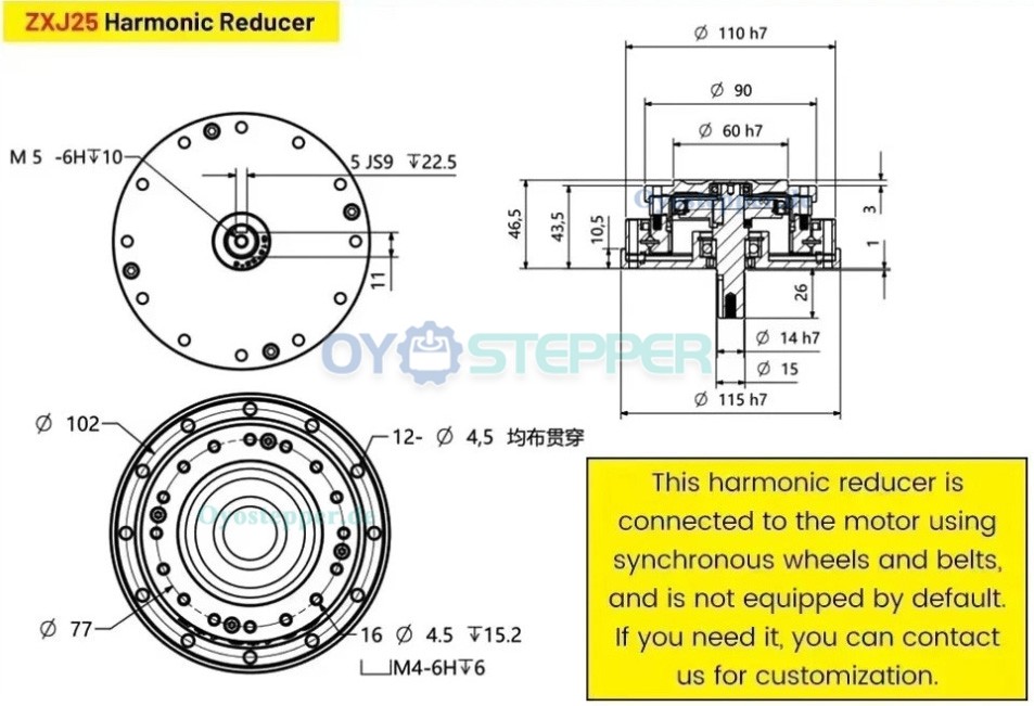 ZXJ-Serie Harmonic-Drive-Getriebe,&Uuml;bersetzungsverh&auml;ltnis 30:1 bis 100:1, Eingangswellen-&Uuml;bersetzung 30 Bogensekunden