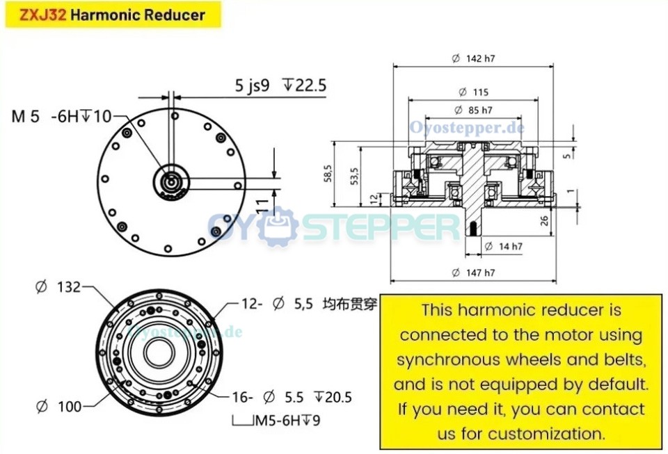 ZXJ-Serie Harmonic-Drive-Getriebe,&Uuml;bersetzungsverh&auml;ltnis 30:1 bis 100:1, Eingangswellen-&Uuml;bersetzung 30 Bogensekunden