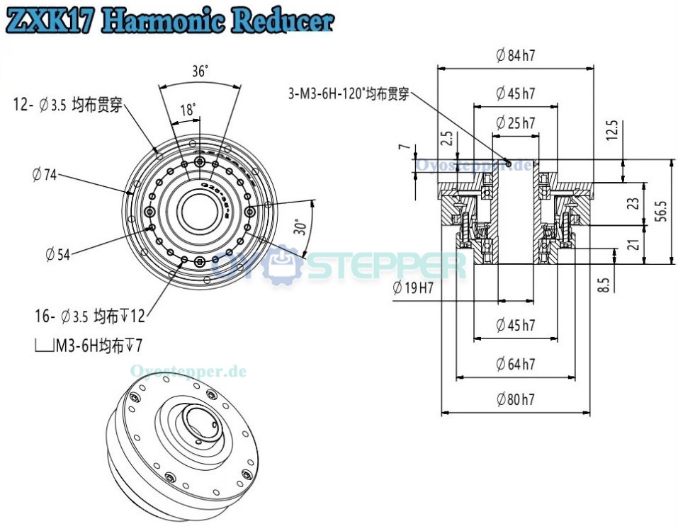 ZXK-Serie Harmonic-Drive-Getriebe,Hohlwellen-&Uuml;bersetzungsverh&auml;ltnis 30:1 bis 160:1, 30 Bogensekunden