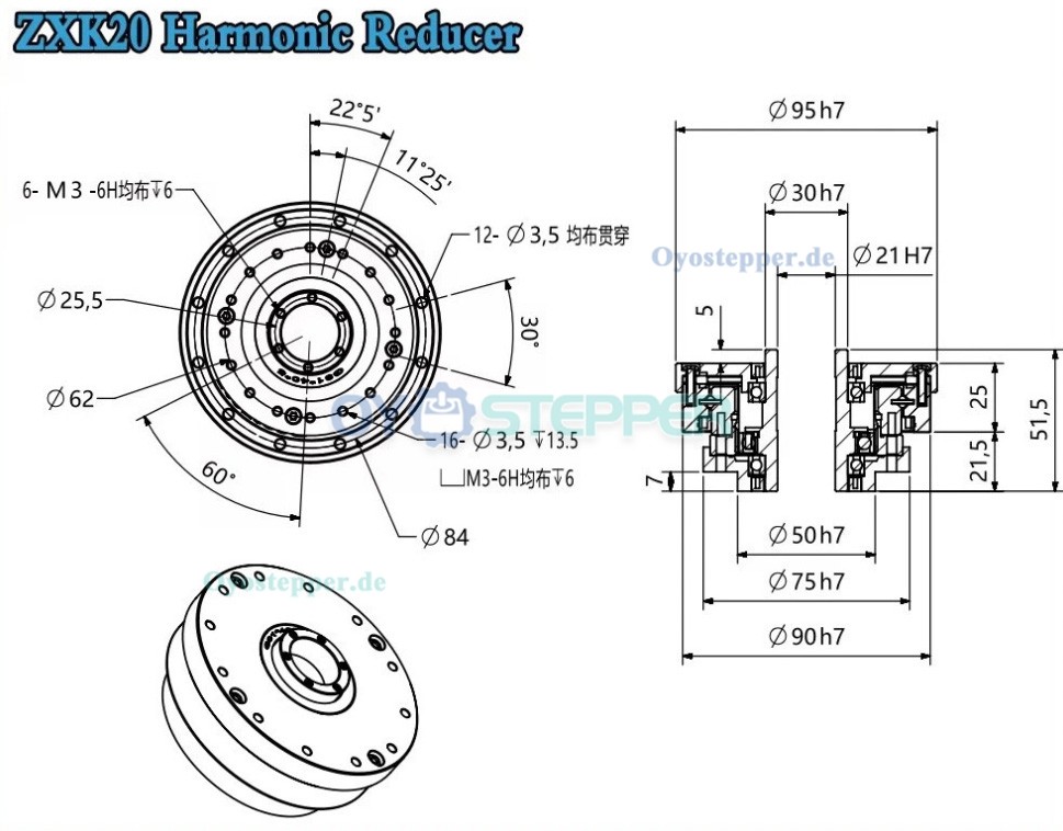 ZXK-Serie Harmonic-Drive-Getriebe,Hohlwellen-&Uuml;bersetzungsverh&auml;ltnis 30:1 bis 160:1, 30 Bogensekunden