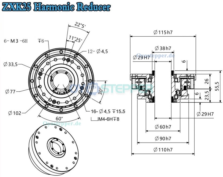 ZXK-Serie Harmonic-Drive-Getriebe,Hohlwellen-&Uuml;bersetzungsverh&auml;ltnis 30:1 bis 160:1, 30 Bogensekunden