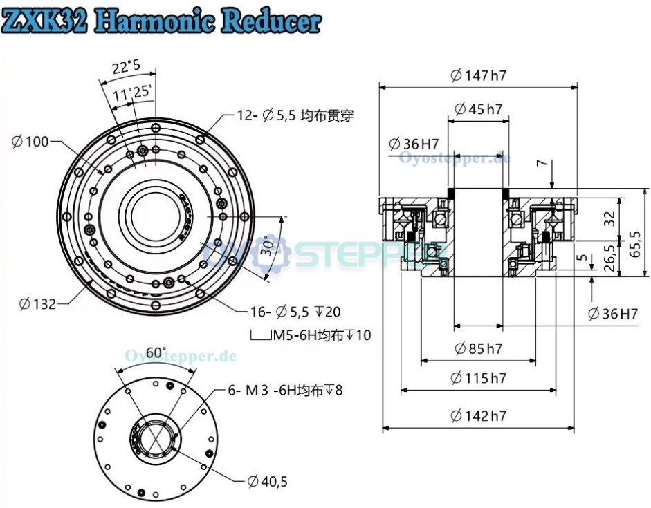 ZXK-Serie Harmonic-Drive-Getriebe,Hohlwellen-&Uuml;bersetzungsverh&auml;ltnis 30:1 bis 160:1, 30 Bogensekunden