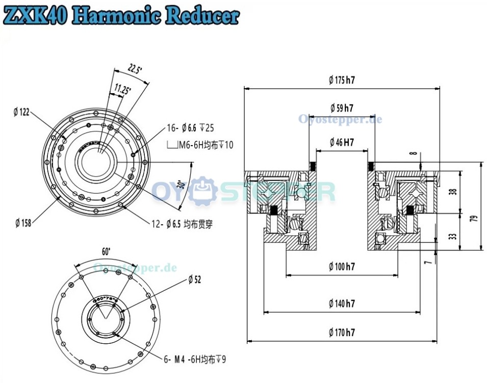 ZXK-Serie Harmonic-Drive-Getriebe,Hohlwellen-&Uuml;bersetzungsverh&auml;ltnis 30:1 bis 160:1, 30 Bogensekunden