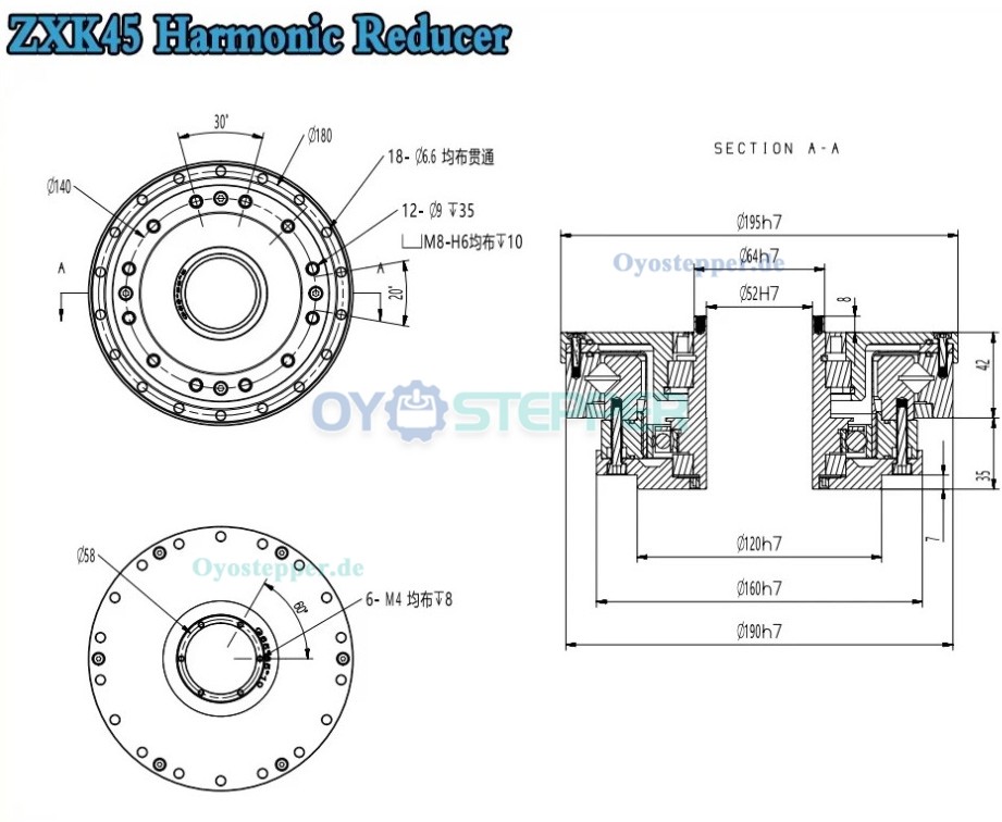 ZXK-Serie Harmonic-Drive-Getriebe,Hohlwellen-&Uuml;bersetzungsverh&auml;ltnis 30:1 bis 160:1, 30 Bogensekunden