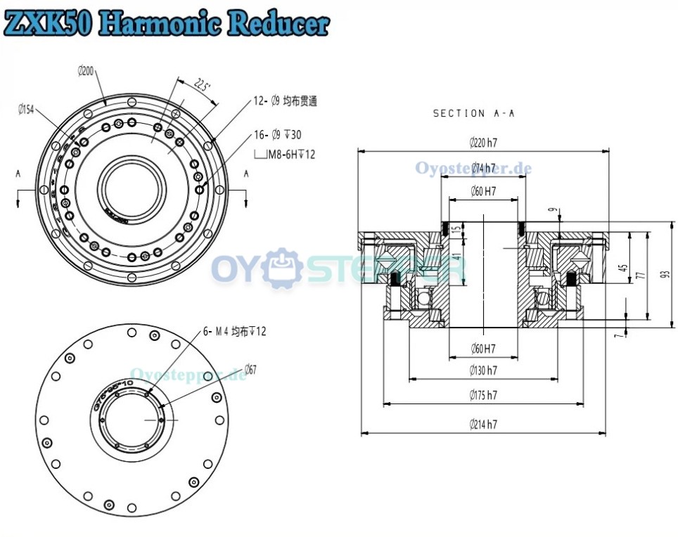 ZXK-Serie Harmonic-Drive-Getriebe,Hohlwellen-&Uuml;bersetzungsverh&auml;ltnis 30:1 bis 160:1, 30 Bogensekunden